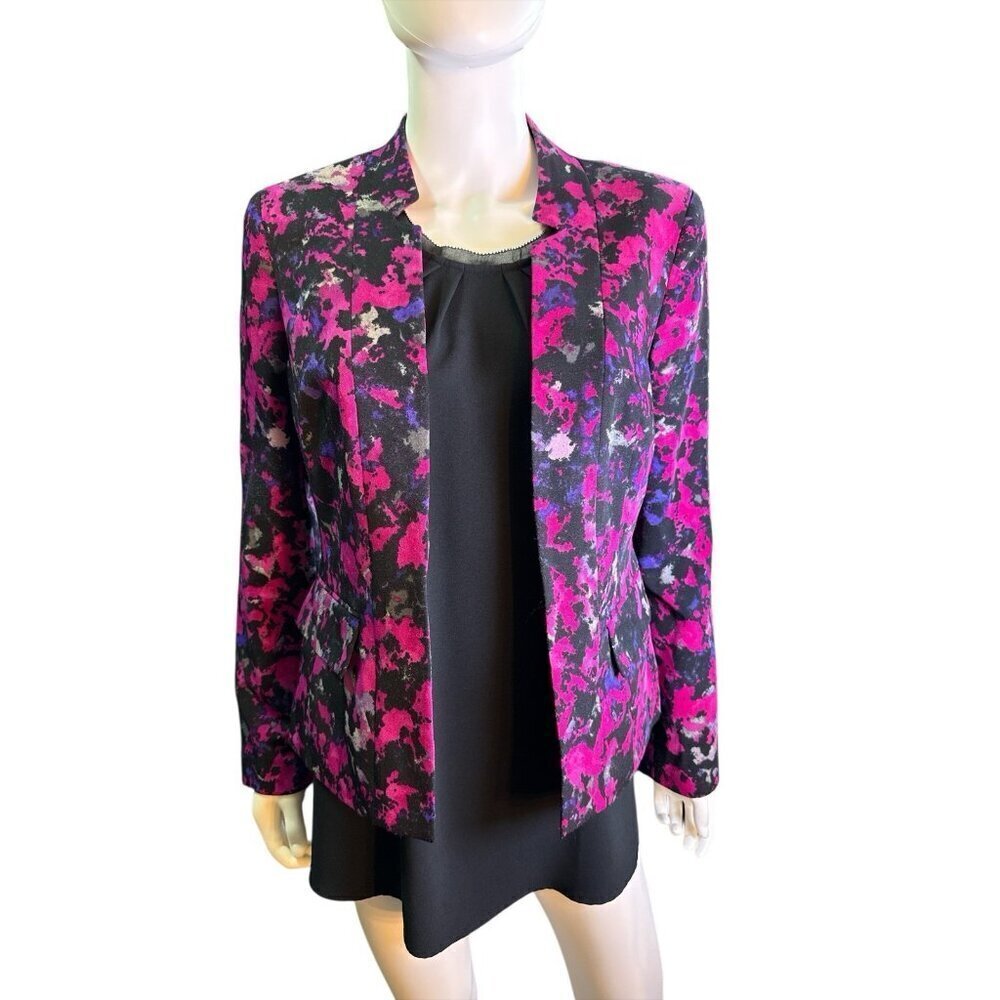 Kasper Blazer Open Front Purple and Pink Abstract Colorful Office Fall Sz 6 EUC